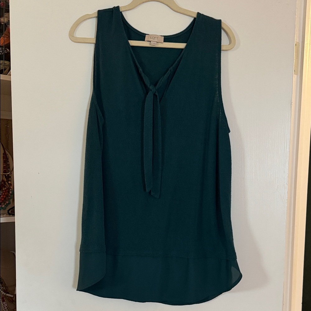 LOFT Teal Tie-Neck Sleeveless Blouse